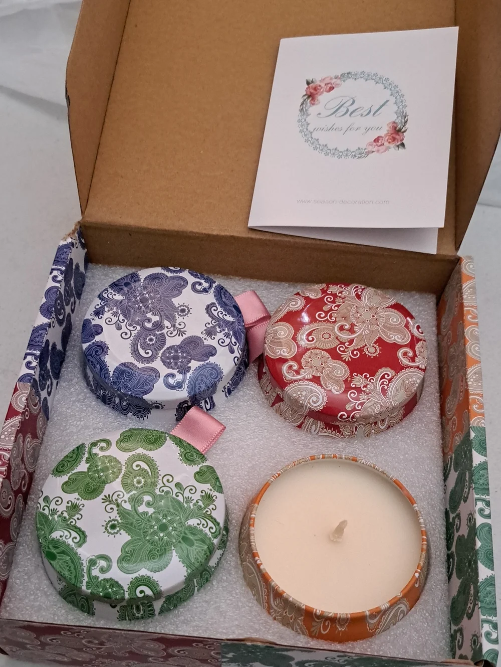 Decorative Paisley Tin Scented Candle Set - Blue, Red, Green, Orange